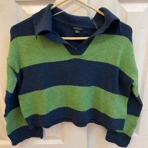 Wild Fable Blue and Green Cropped V-Neck Sweater